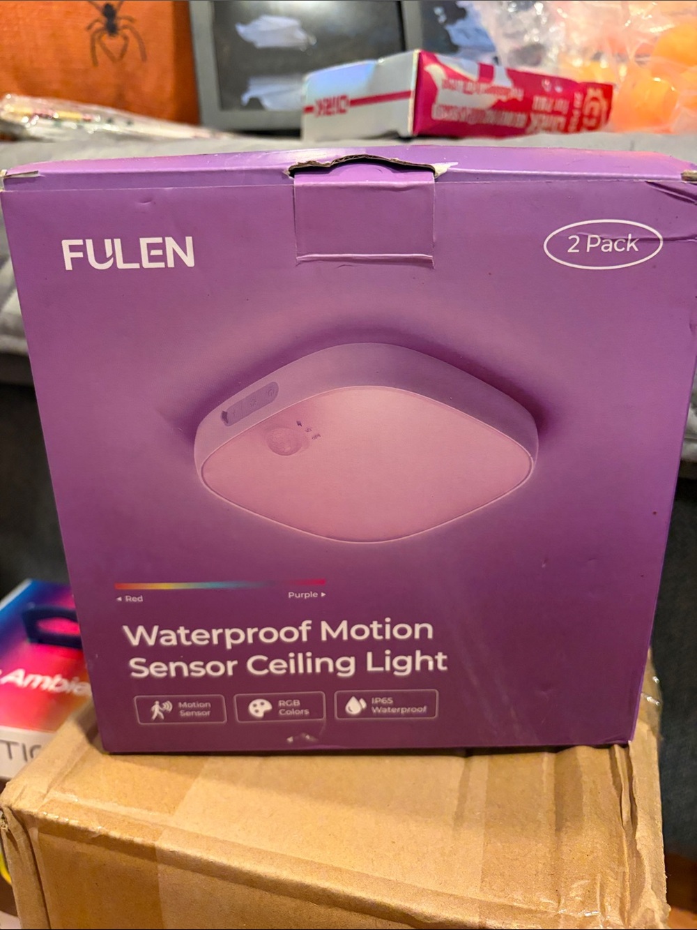 Purple Waterproof Motion Sensor Ceiling Light - 2 Pack